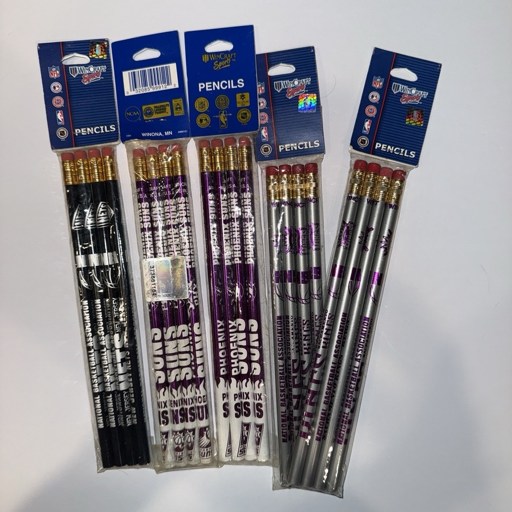 Vintage WinCraft NBA Pencils Lot of 5 Packs Deadstock 90s Suns Nets Kings New